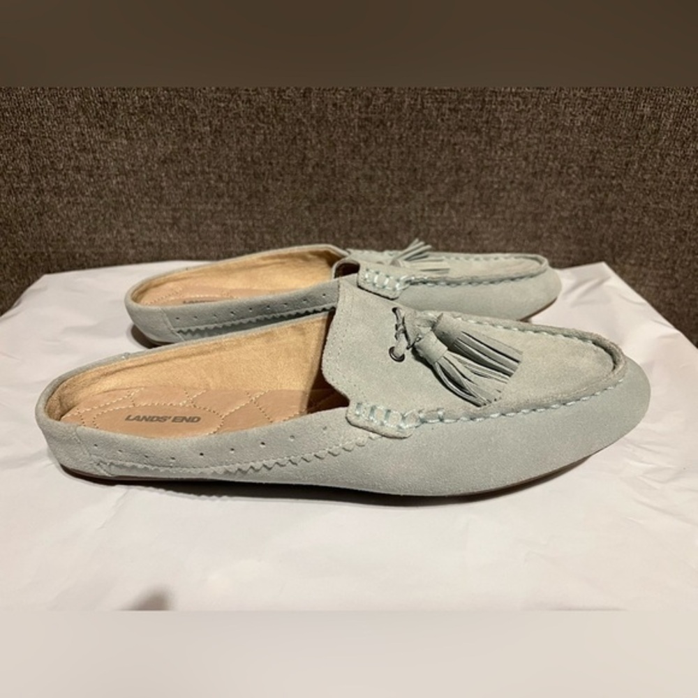 Land’s End Seafoam Green Suede Slip-on Loafers with Tassels Women’s Size 9.5B